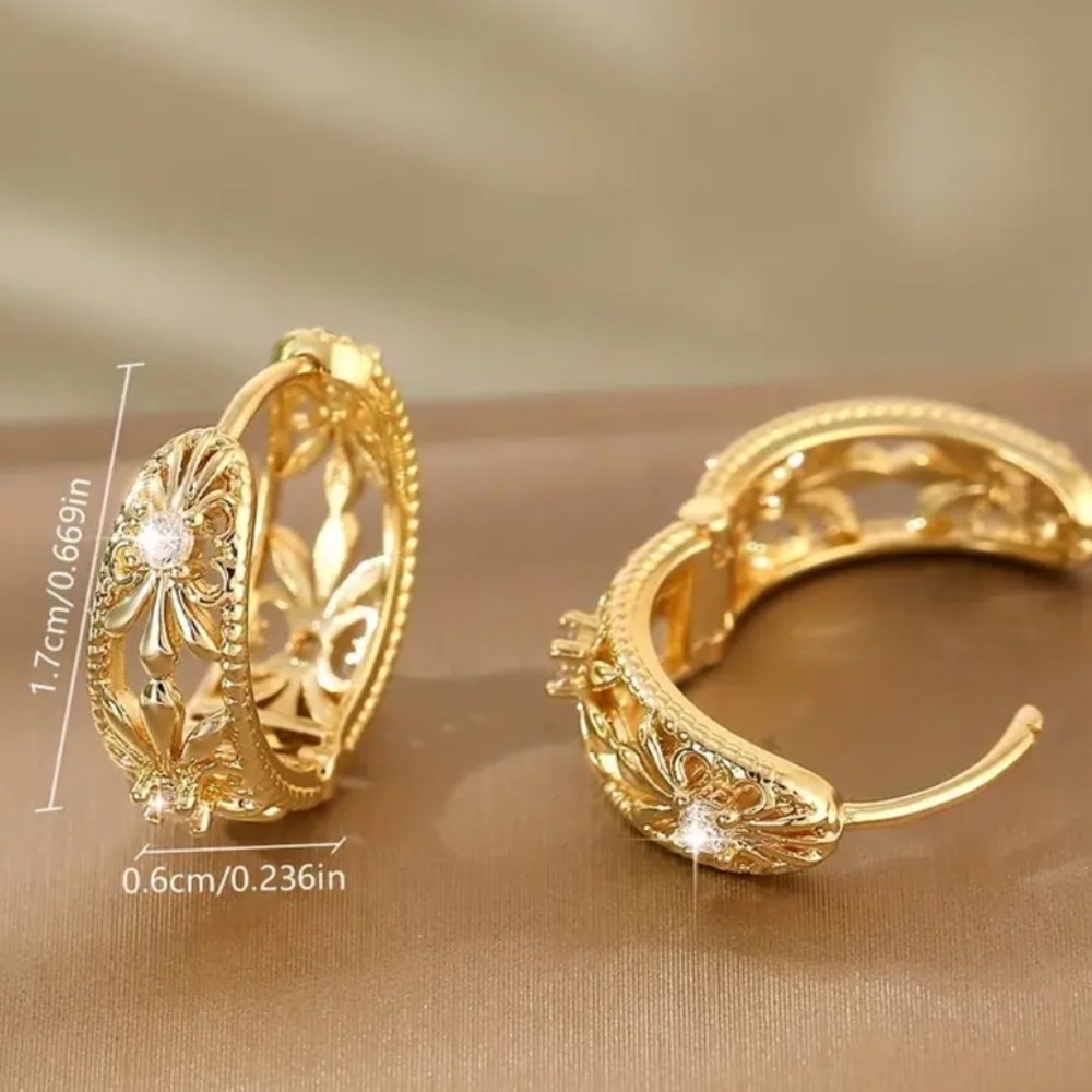 18k Gold Plated Simulated Diamond Huggie Earrings - Picture 4 of 5